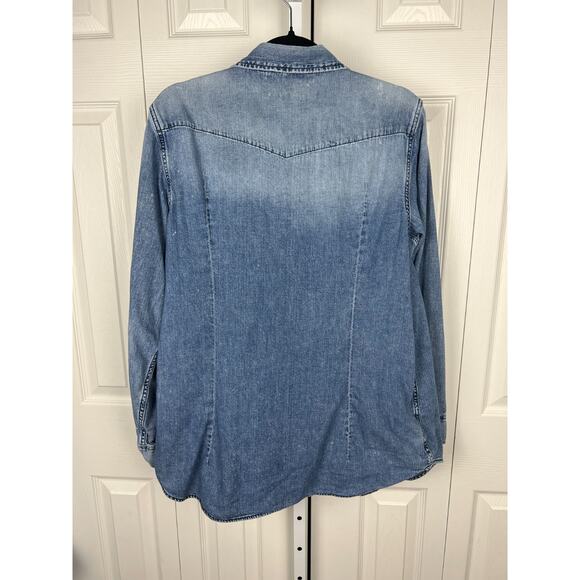 GAP Maternity 1969 Denim Jean Button-Up Shirt Western Pockets Longline Large - Picture 5 of 7